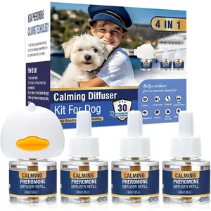 4 In 1 Dog Pheromone Calming Diffuser Kit Plug-in with 3 Pack 48ml Refill Relieve Anxiety Reduce Barking Aggression Fighting Stress 90 Day Tasteless Supply