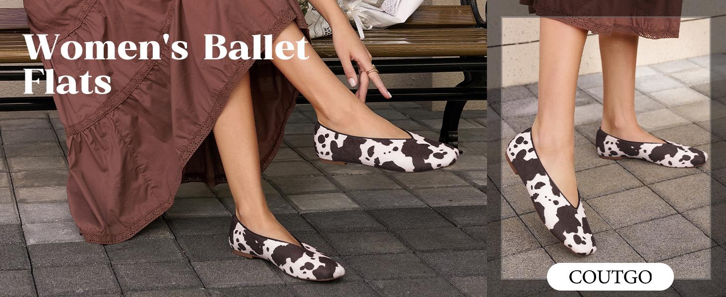 Coutgo Womens Ballet Flats Comfortable Closed Square Toe Flats Slip On Suede Work Dress Shoes