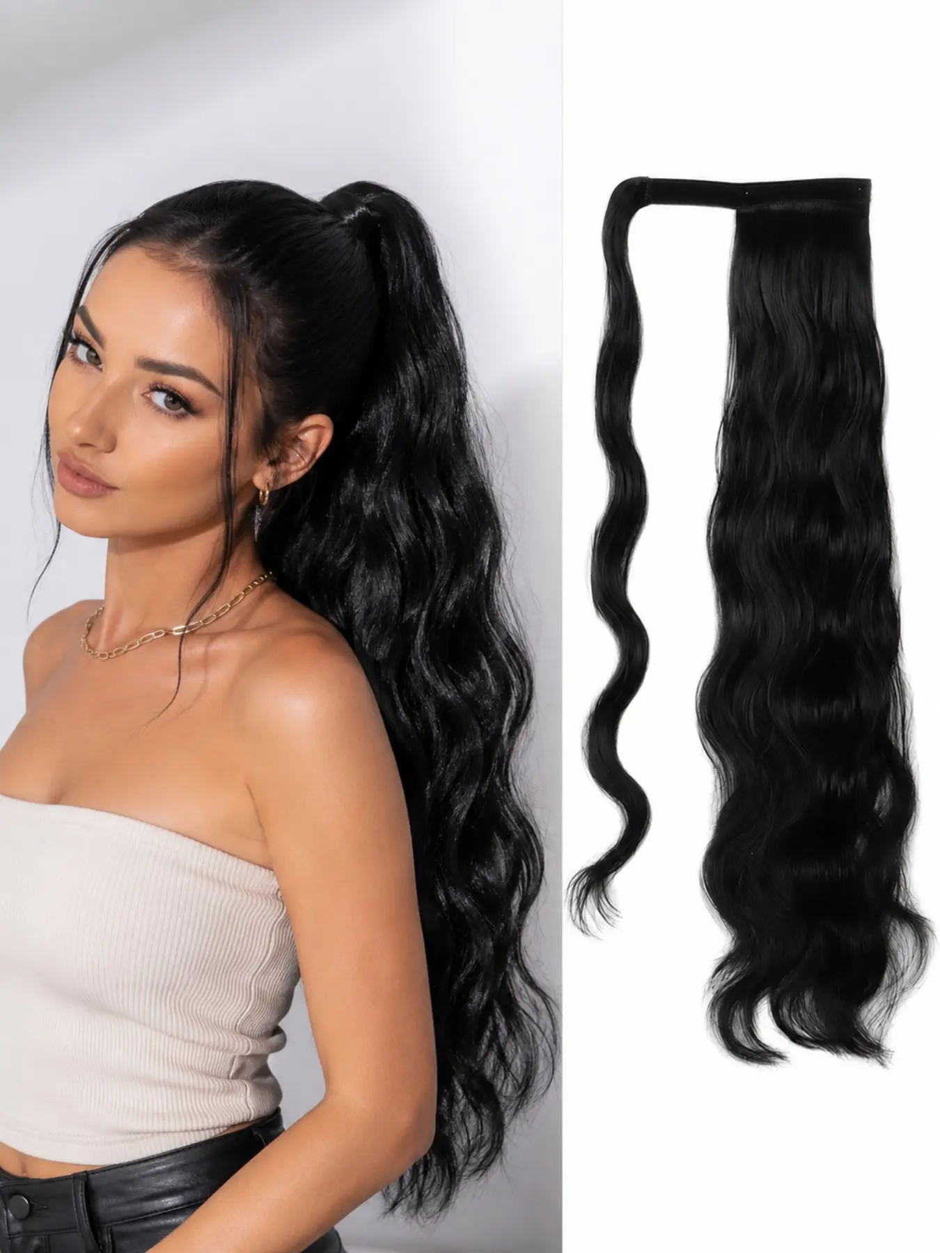Wrap Around Ponytail Extension 22 Inch Body Wave Synthetic Hair Long Ponytail Hairpiece Natural Looking for Women
