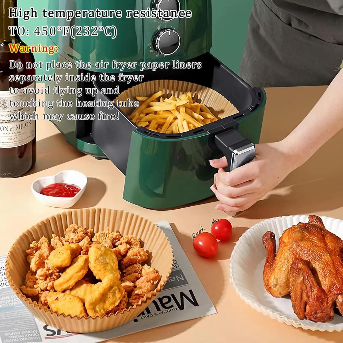 Air Fryer Paper Liners, 100Pcs Parchment Paper, Air Fryer Liners Disposable for Microwave, Non-Stick Air Fryer Liner Square Free of Bleach (6.3IN) Baking Supplies Kit Bakeware