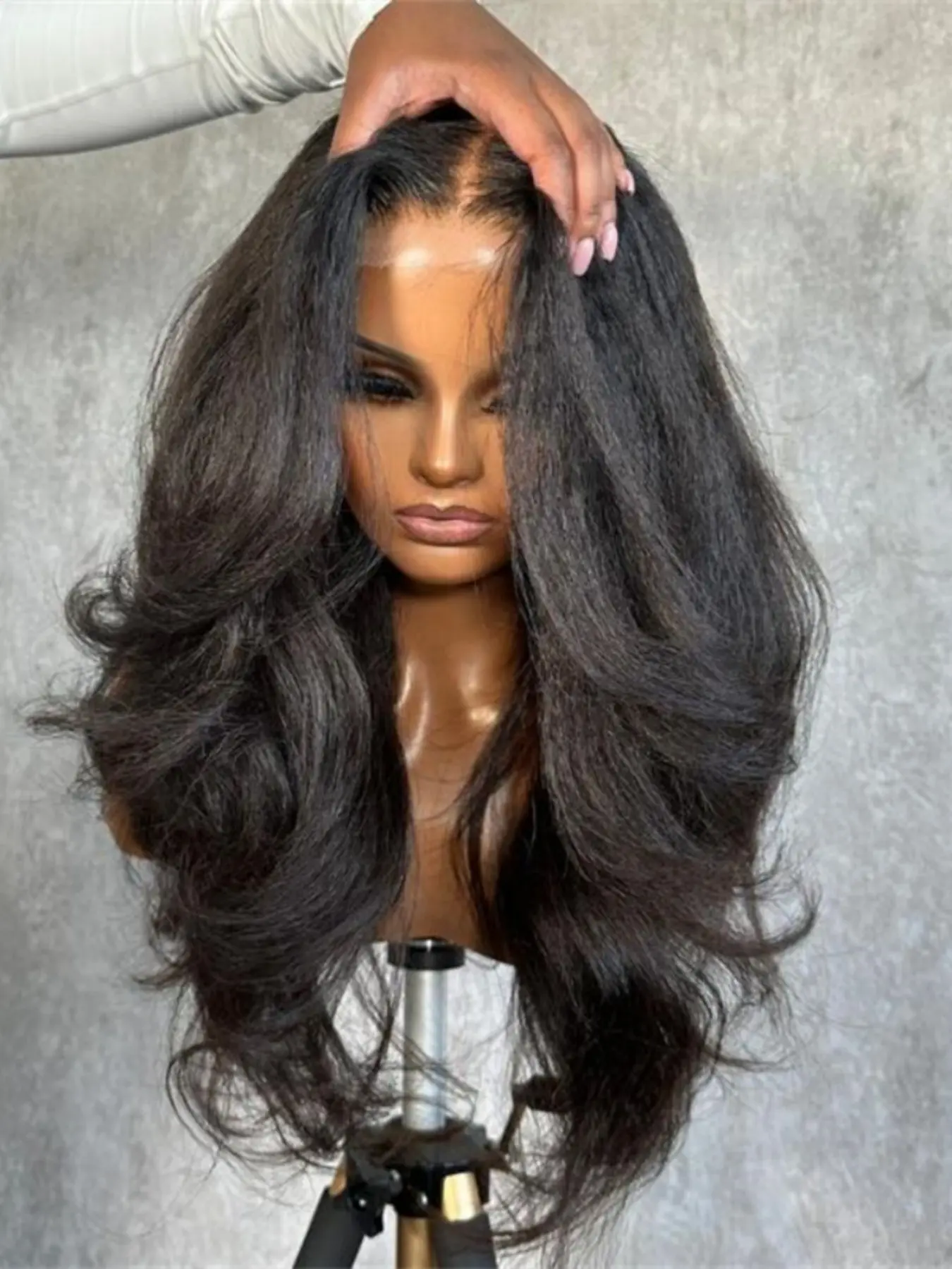 Soft Long 26 Inch 180 Density Yaki Curl Deep 13x4 Front Lace Wig, Glueless Pre-Plucked Heat Resistant Daily Wear Synthetic Fiber Wig