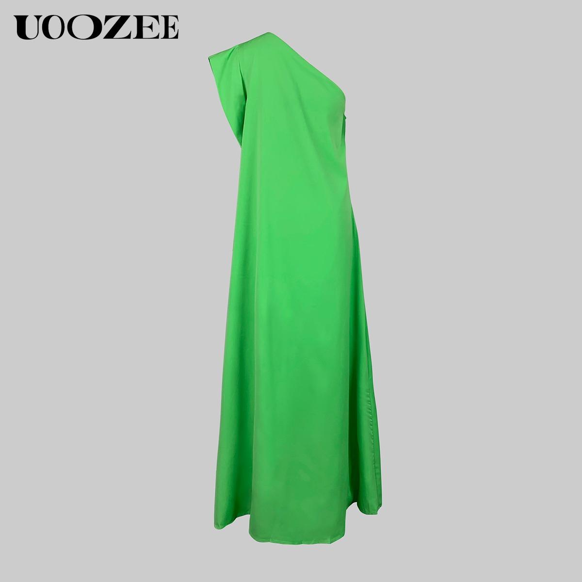 UOOZEE Women's Casual Loose Asymmetric Solid Color Split-Joint One-Shoulder Maxi Dresses, Party, Holiday Elegant Style, Chiffon Fabric, birthday outfit One Size Up Recommended for C - Cup and Above
