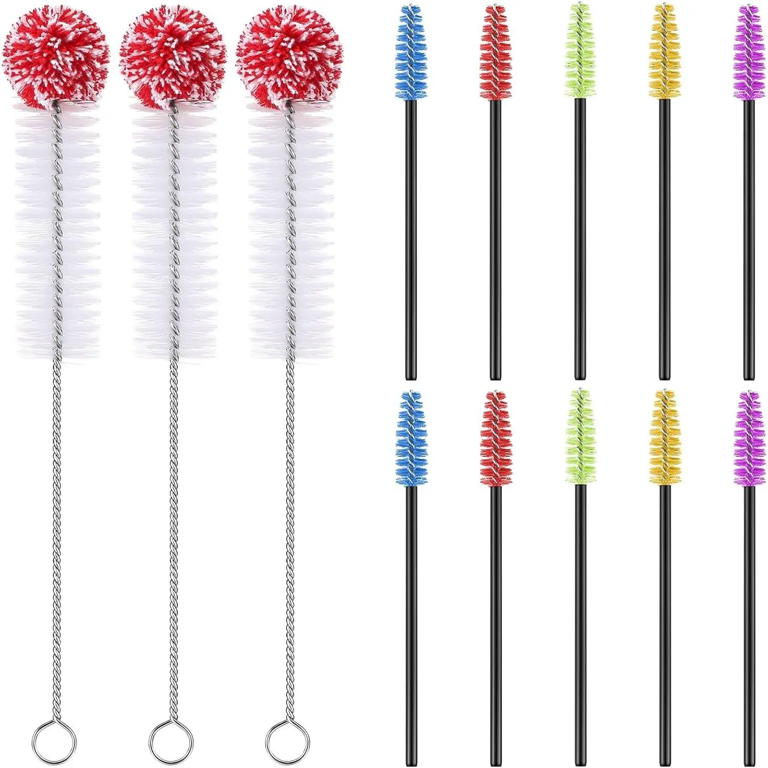 13-Pc 2-Size Steel Hummingbird Feeder Cleaning Brush Set, Bendable Tool for Outdoor Hummingbird Feeders & Water Bottles (Red, White), Glass