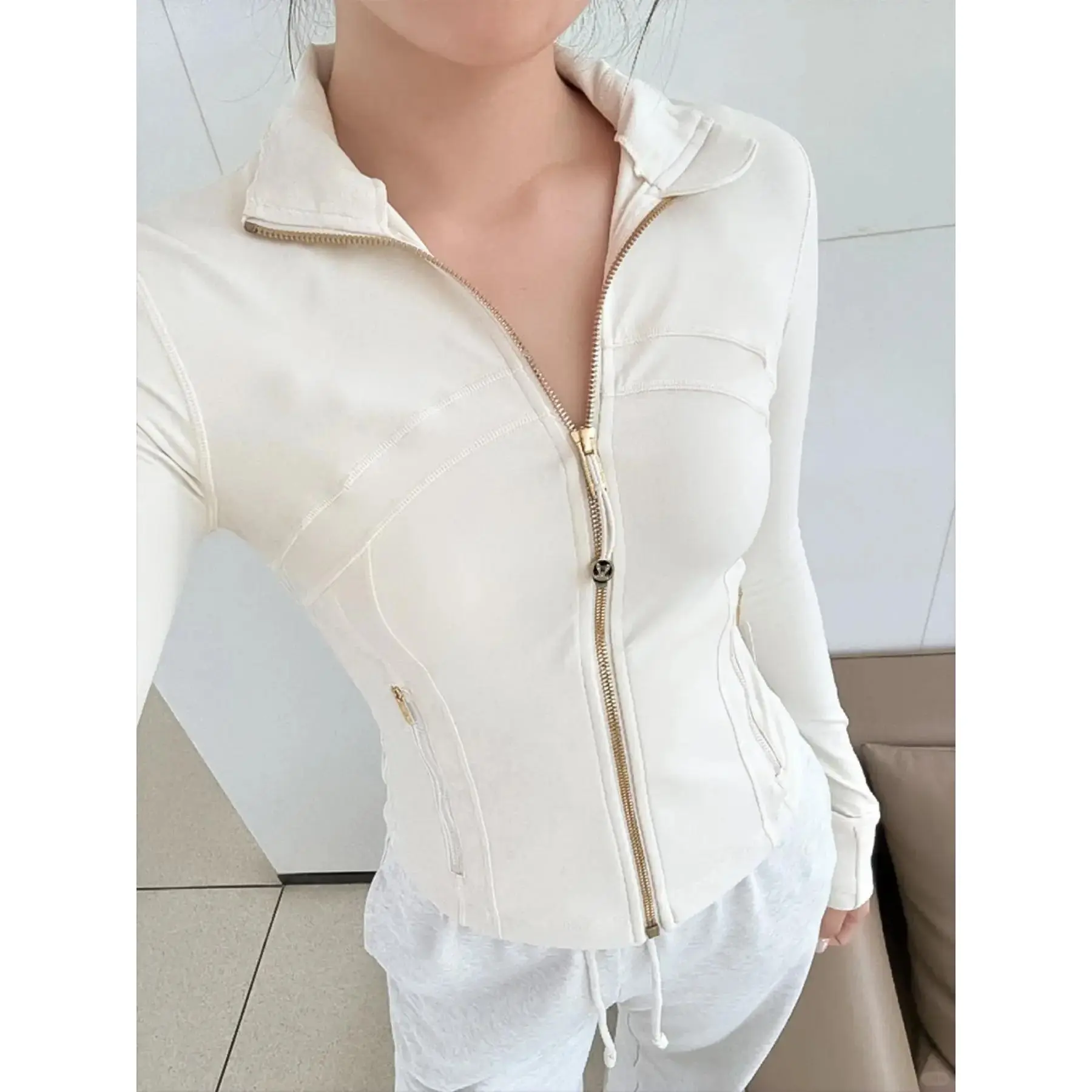 Spring Thin Stand Collar Fitted Jacket Zipper Running Sports Coat Fitness Yoga Top, Women's Casual Outerwear, Sporty Breathable Outerwear