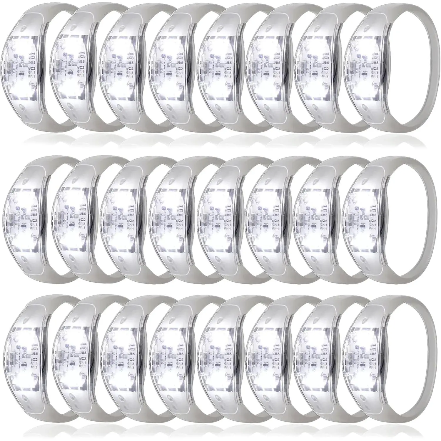 24 Pcs Sound Activated LED Glow Bracelets with Flashing LED Strobe for Wedding Carnival Concerts Night Events Rave Game Prizes Birthday Party Favor (white)