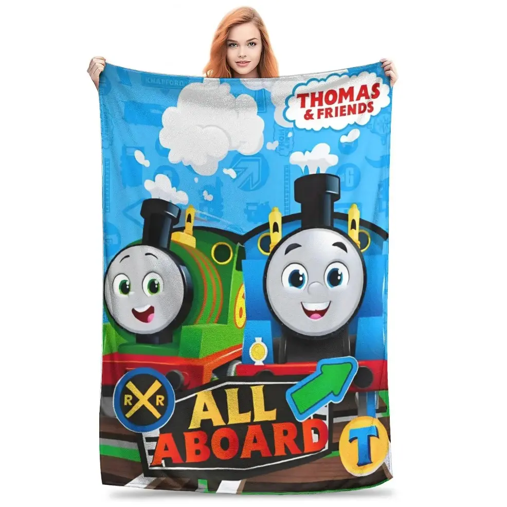 Cute Locomotive Cartoon Flannel Throw Blanket, Baby Blankets and Adult Blankets, Super Soft Cabin Travel Blanket for Kids, Sofa, and Bed Decor, Cozy Cabin Travel Blankets, Perfect Birthday Holiday Gift for Children and Family