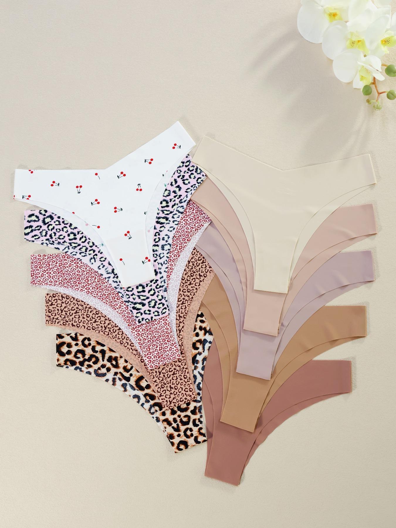 Women's Floral Heart Leopard Print Underwear Set, 3/4/6/7/8/10/12 Pieces, Casual Fitted Design, All Seasons Comfortable Panties