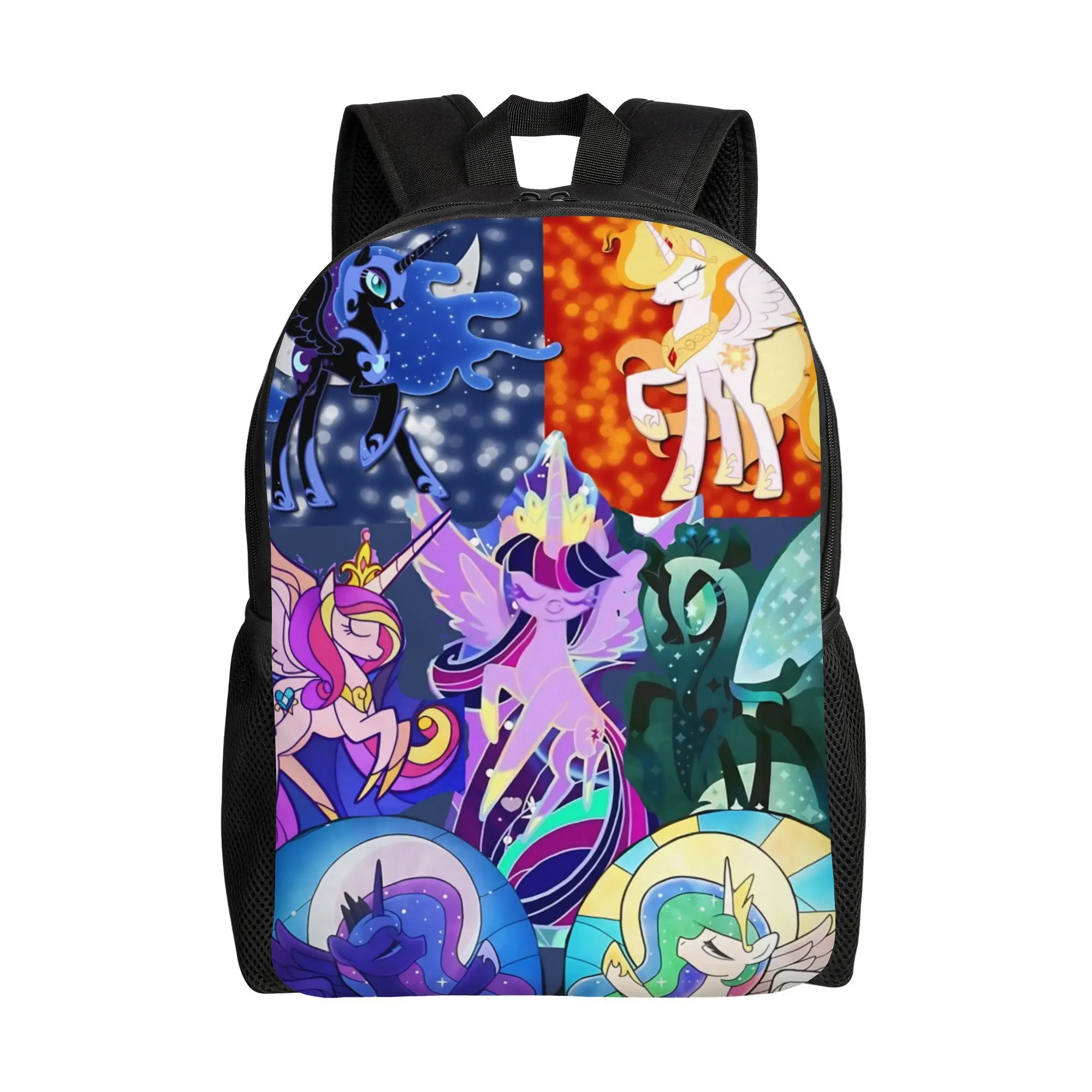 Bucked Up My Little Pony Princess Villain Patchwork Collage Animal Graphic Toddler School Backpack, 600D Oxford, Lightweight, Breathable, Padded Straps, Multi-Pocket, Hand Washable for Cartoon Fans (Travel Daypack), Animal Graphic Backpacks, Back To Schoo