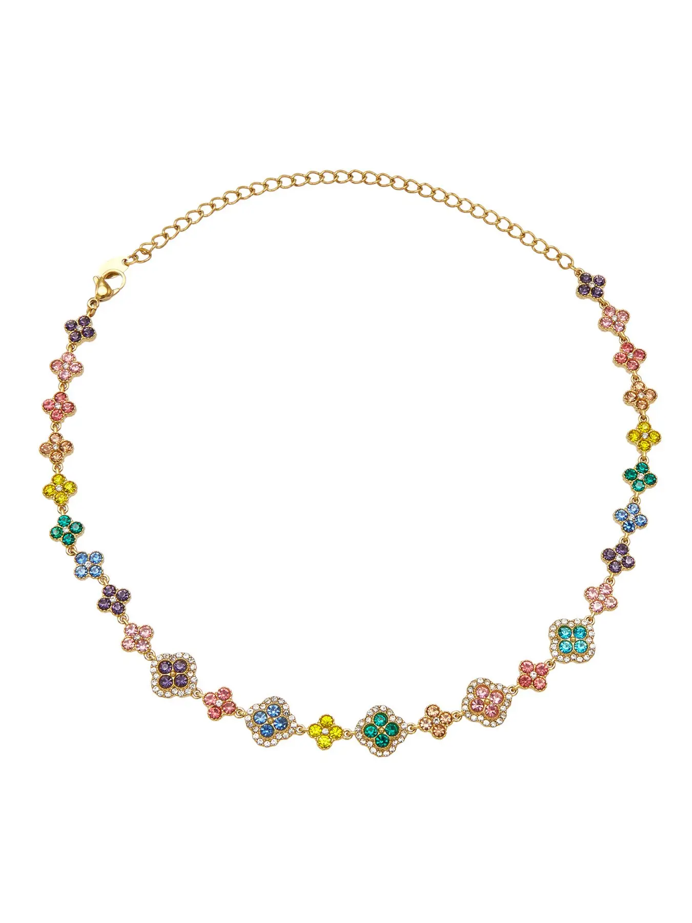 Elegant Four-Leaf Clover Flower Necklace, Chain Necklace, Full Rhinestone Jewelry, Stainless Steel, Waterproof, Women's Daily Accessory