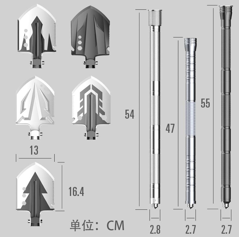 Multifunctional folding shovel, a camping survival tool, equipped with a flint fire starter, suitable for hiking, hunting, fishing, and other outdoor activities