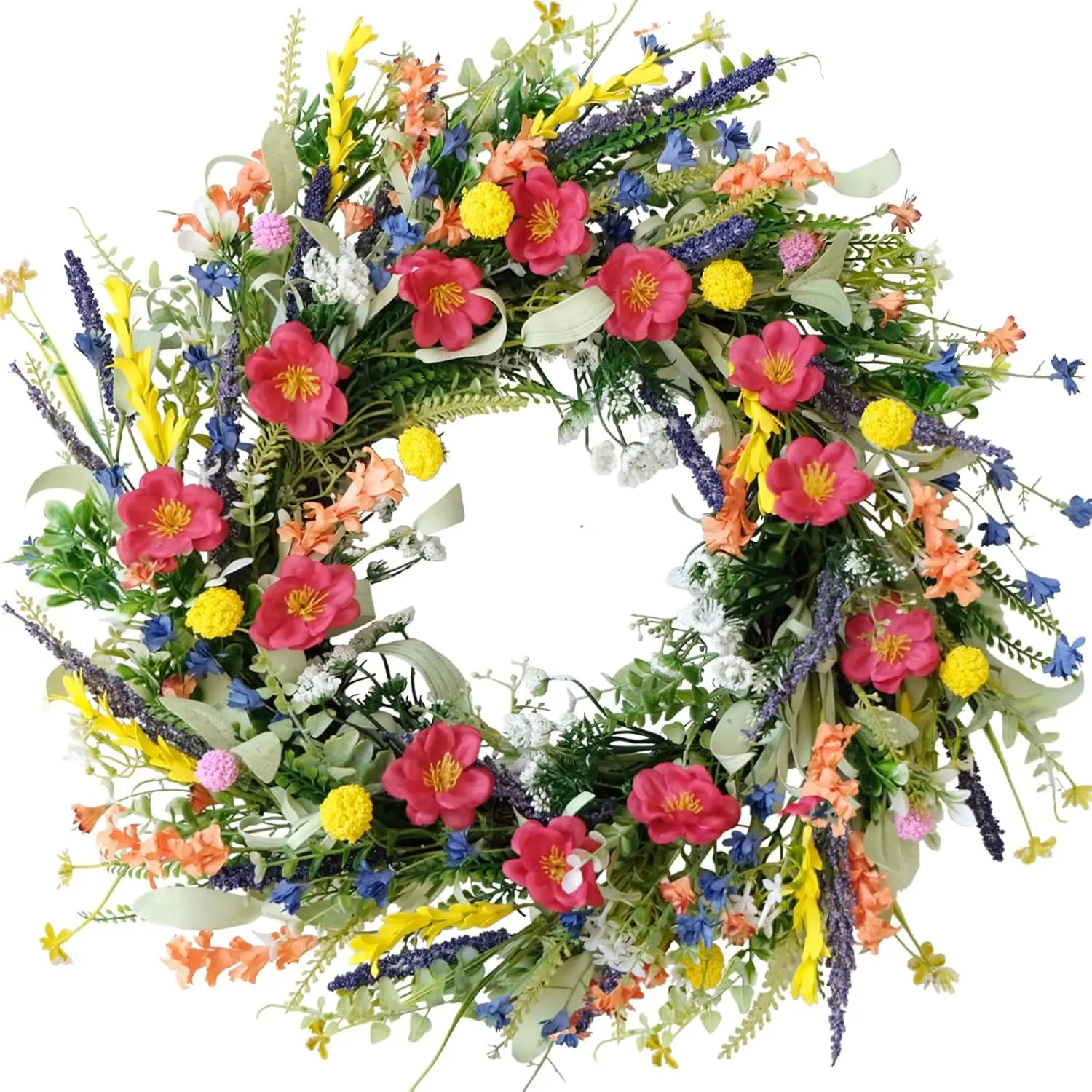22'' Wildflower Wreath Spring and Summer Artificial Flower and Lavender Wreath for Front Door  Wall Wedding Holiday  Holiday Decoration