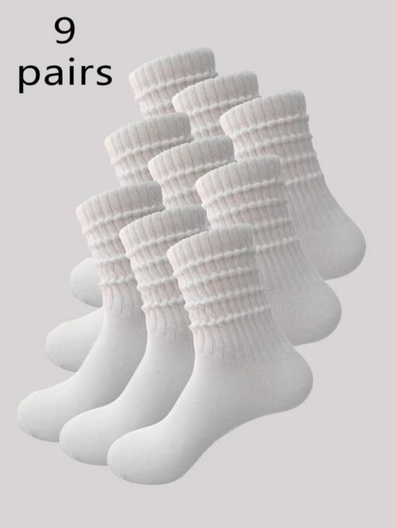 9 Pairs Women's Loose Ankle Socks, Pure Color Jk Stack Socks, College Style Warm Mid-Calf, Bubble Socks, Comfortable Breathable, All Season Socks