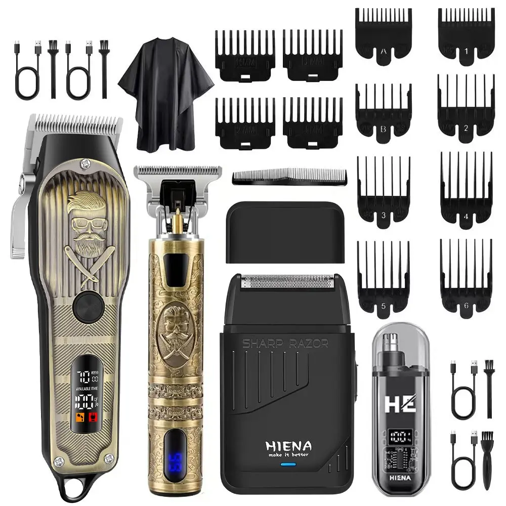 Home four in one grooming set, Hair trimmer, carving push and reciprocating shaver, alloy blade with low-noise operation without pulling hair, easy to shape gradient oil head shape, supports USB portable storage, versatile for home, business and travel