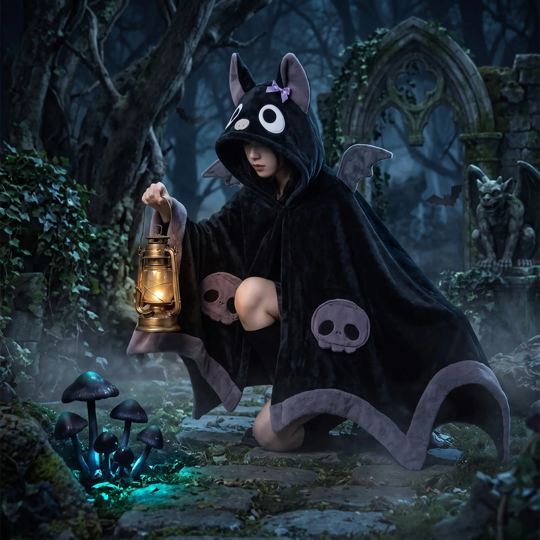 Spooky Cute Bat Wearable Blanket, Cozy Fleece Halloween Costume, Perfect for Fall & Winter, Ideal Gift for Kids & Adults, Giftable Blankets