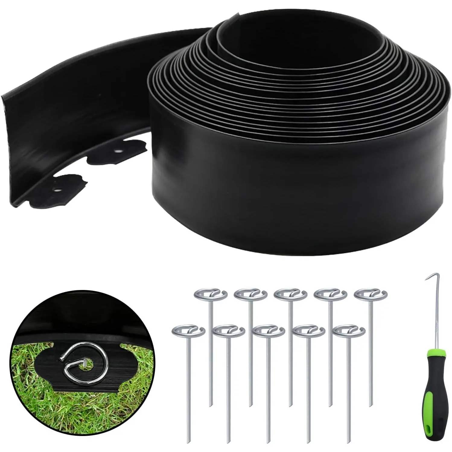 Landscape Edging Kit –– 66FT Flexible Paver Edging, 4" Tall Lawn Border with 60 Rust-Resistant Stakes – Ideal for Flower Beds, Lawns, Driveways, and Gardens