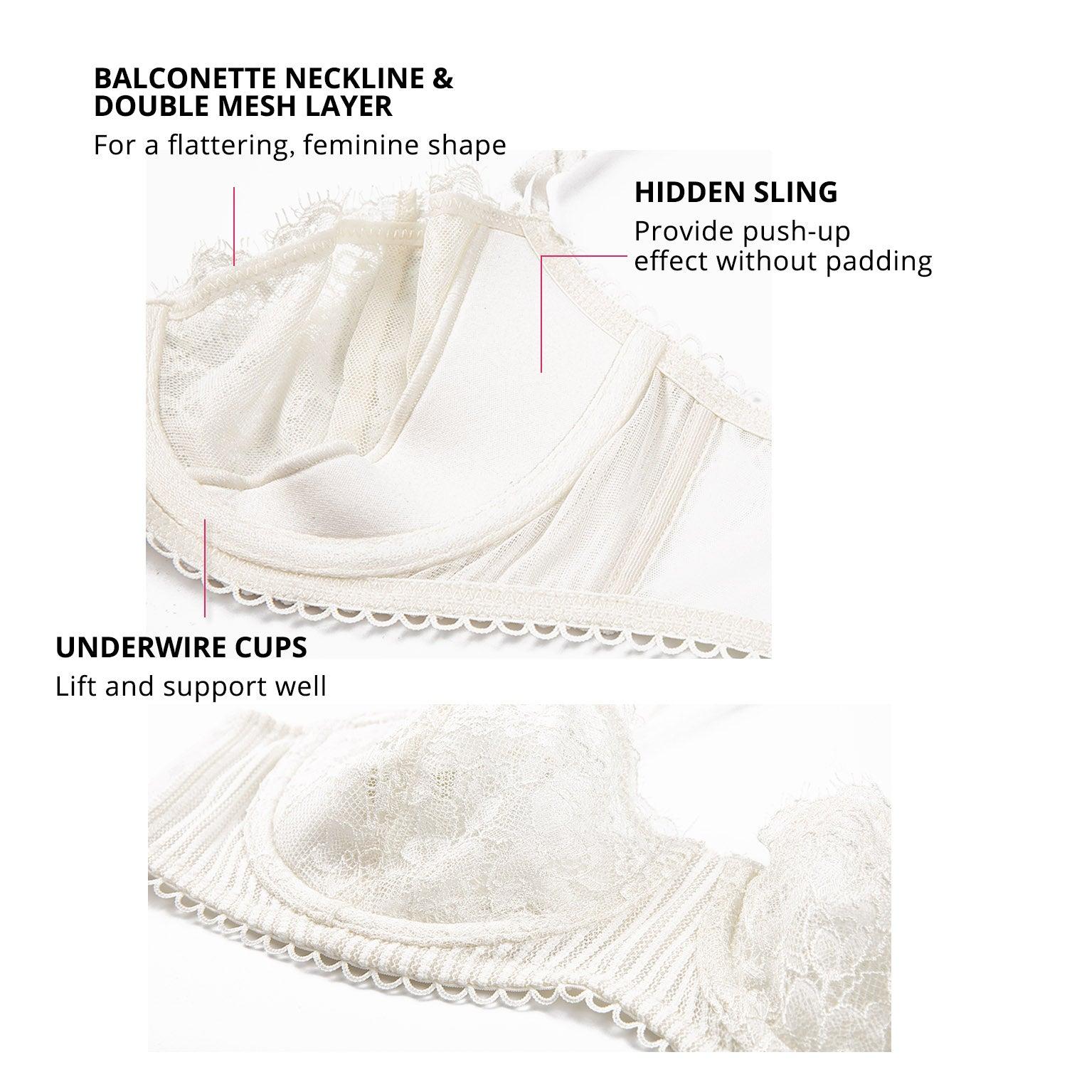 DOBREVA Women's Sexy Lace Push Up Plus Size Bra Sheer Balconette Underwire Unlined No Padded