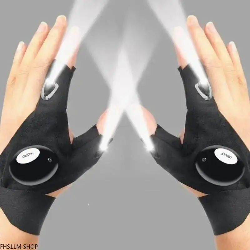 LED Flashlight Gloves (1 Pair), Adjustable Hands-Free Finger Lights, Water-Resistant Mechanic Equipment for Auto Repair & Camping, Led Lights, Tech Gadgets, Outdoor Gadgets, Luminous