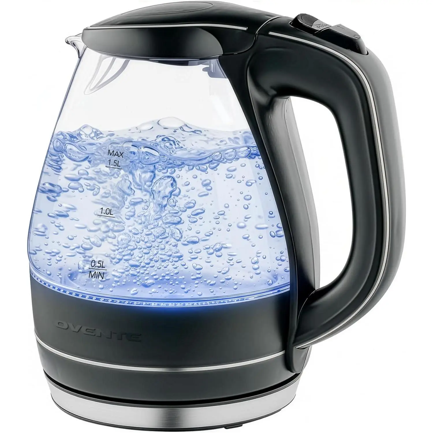 Electric Kettle, 1.5L Borosilicate Glass Countertop Water Heater and Boiler for Coffee or Tea, BPA-Free, Auto Shut-Off, Boil-Dry Protection, Removable and Washable Spout Filter, Black KG83B