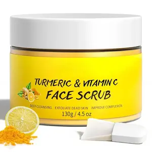 Organic Vitamin C Turmeric Microdermabrasion Facial Exfoliating Scrub Cream Infused Strawberry Extract Gentle Skin Polishing Daily Facial Care 130g/4.5oz