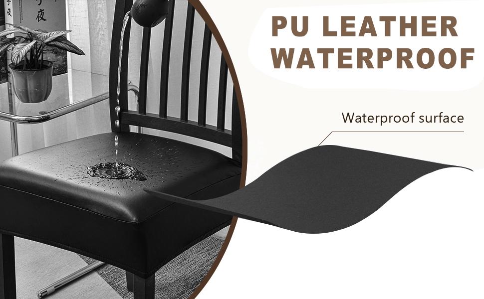 NILUOH Waterproof Seat Covers for Dining Room Chairs Set of 4, Pu Leather Chair Seat Slipcovers Dining Chair Cover Removable Washable Chair Protctor Cover, Rear Covers (PU-Coffee)
