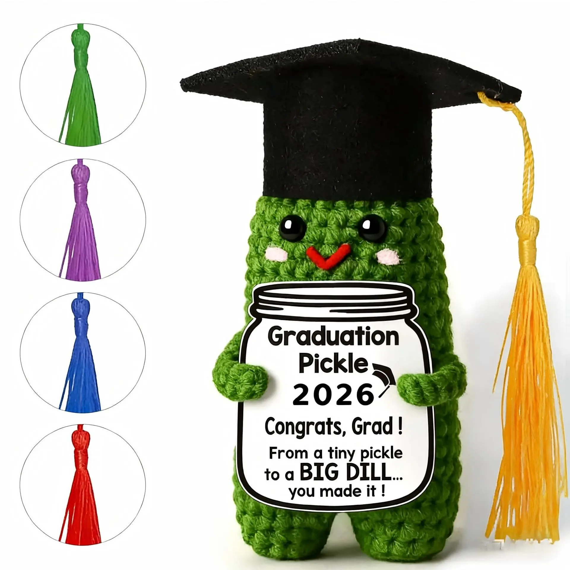 2026 Graduation Gift Pickle Doll, Handmade Knitted Cucumber Doll, Phd Hat Fringe, Emotional Keepsake, Perfect for Graduation Party, Classmates, Friends