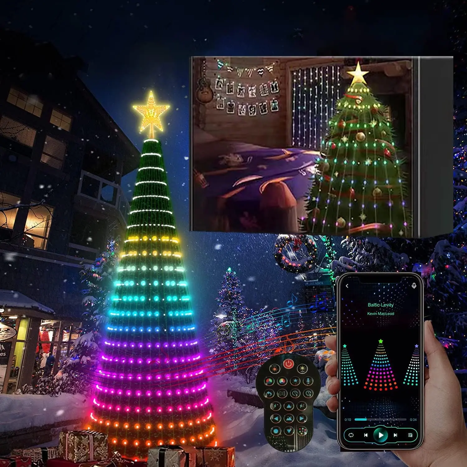 DIY Smart Christmas Lights,APP&Remote Control,DIY Pattern,Outdoor Multi-Color Changing with Musics Rhythm,Waterproof 106ft 400 LED Lights,Suitable 5.9ft Tall Christmas Tree