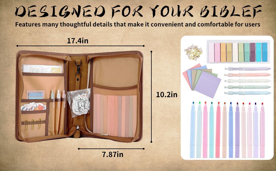 Leather Bible Cover Case with Durable Handle Quilted, Bible Journaling Kit, Bible Study Supplies & Christian Gift for Women and Teens