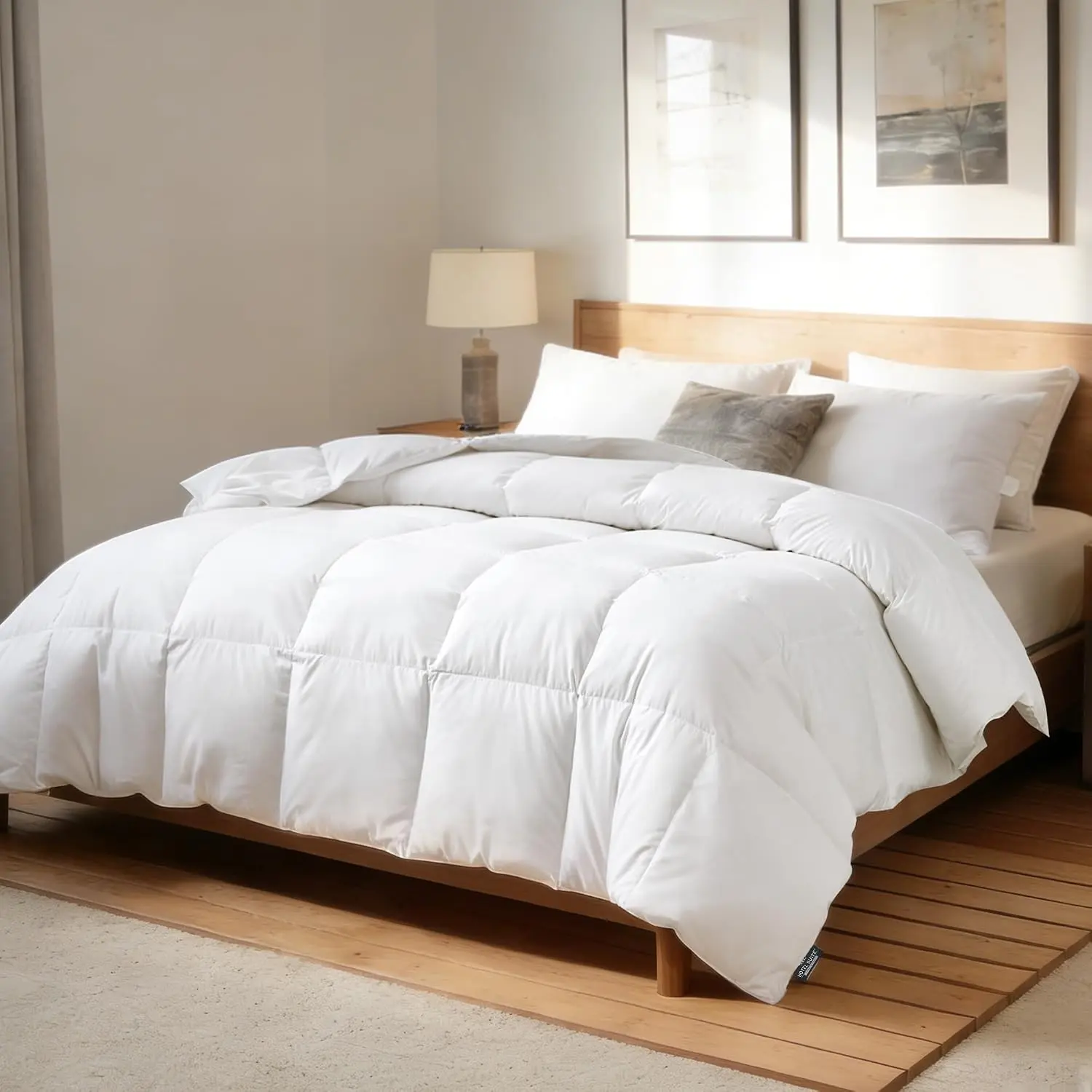 Royal Luxe Goose Feather Down Fiber Comforter, Light Warmth, 68 x 90 Inch | 100% Cotton Fluffy Duvet Insert - Luxury Hotel Quilts Lightweight Bedding Comforter - White