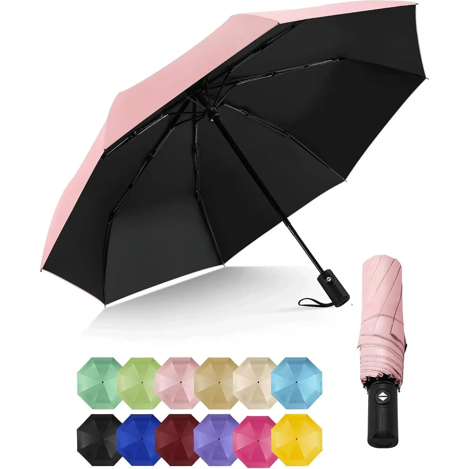 Compact Travel Umbrella for Rain - Windproof Automatic Umbrellas, UV Umbrella for Sun Protection with Black Anti-UV Coating, Portable Small Umbrellas for Backpack, , Walking, , Women