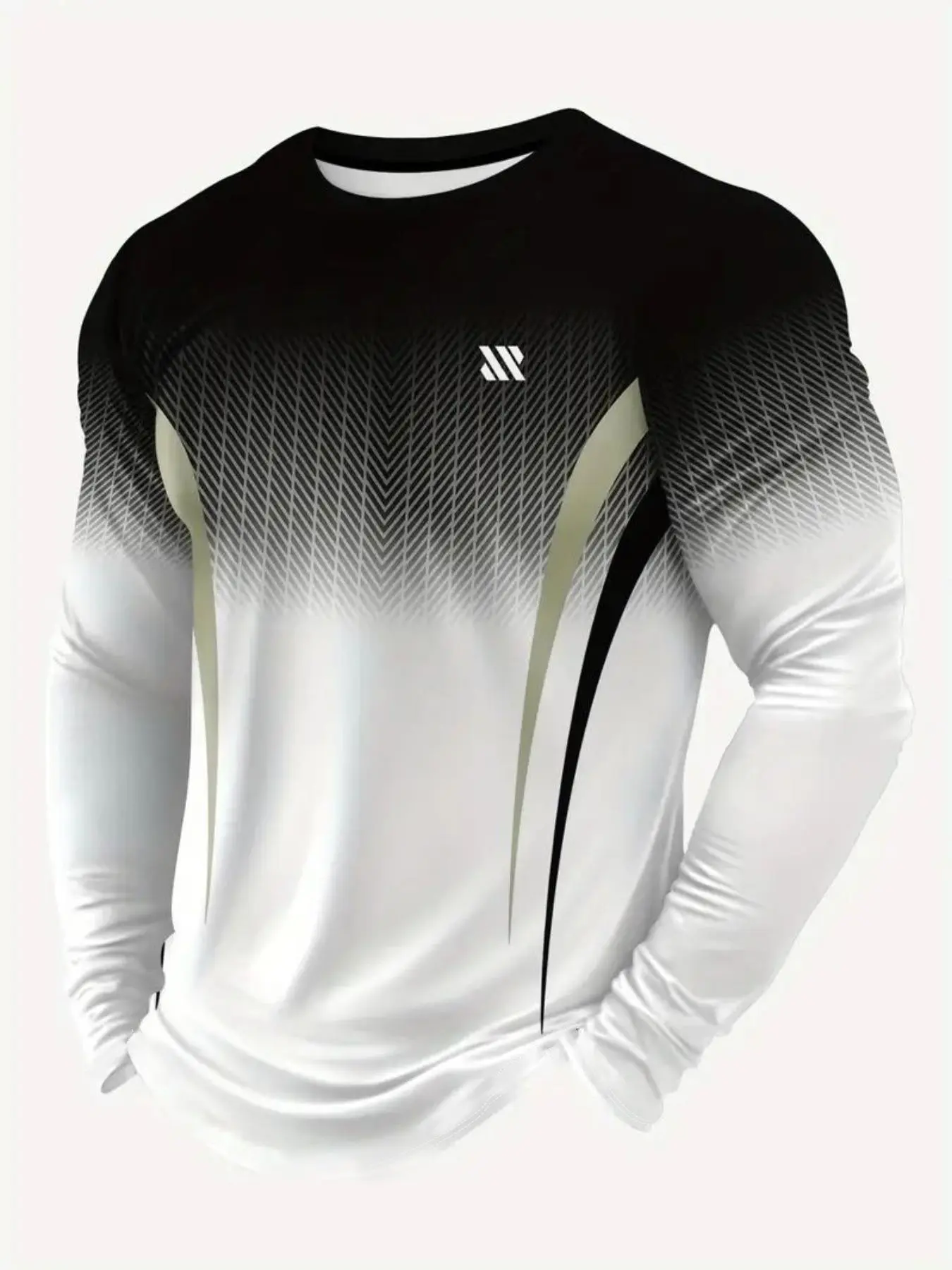 Men's Long Sleeve Sportswear Top, Gradient Colors, Breathable Fabric, Casual & Formal Wear, Fall Winter Style, Breathable Sports Shirt