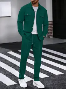 Men's Two-Piece Set, Spring Summer Fall, Casual Drawstring Waist Pants, Elastic Running Suit, Fashion Men's Clothing