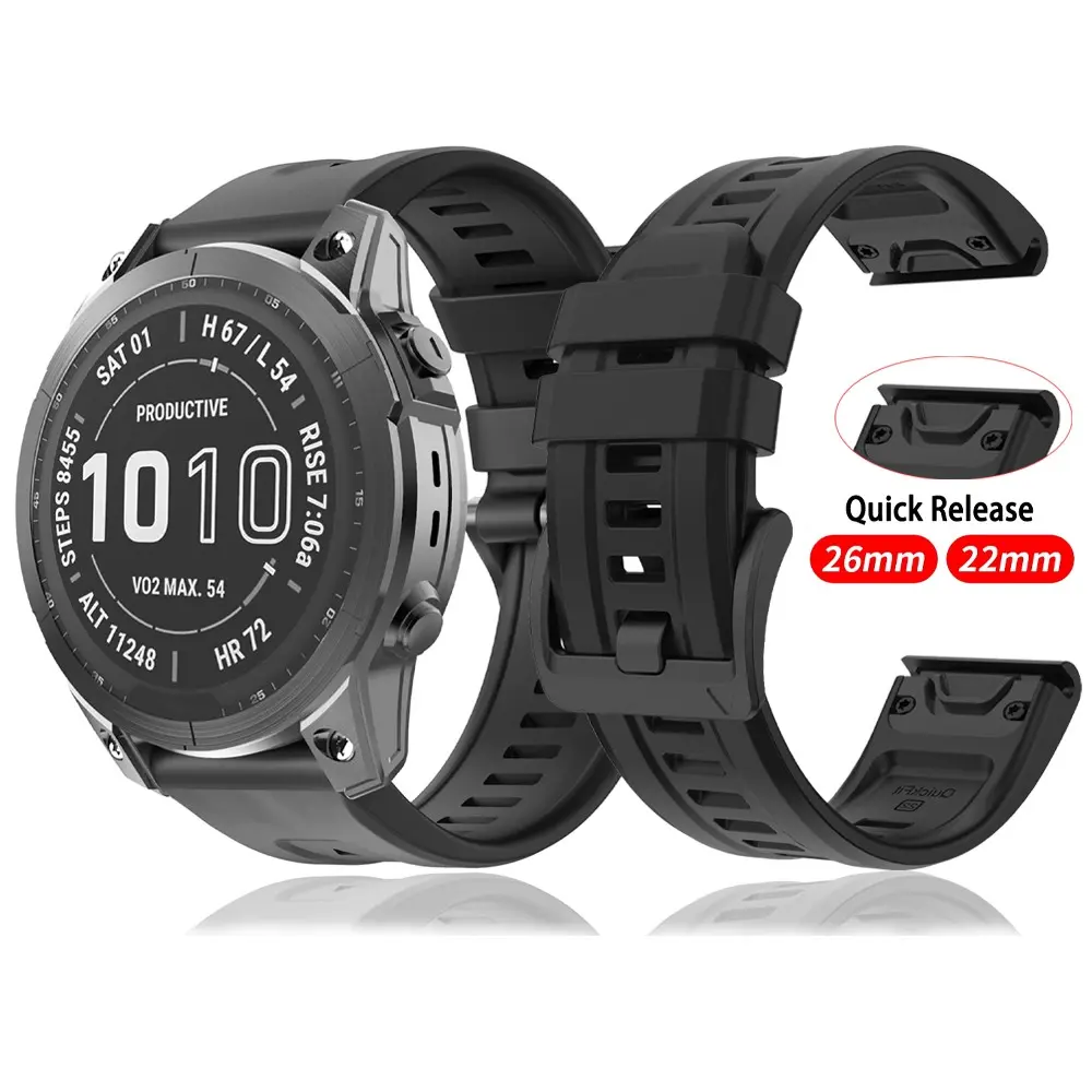 22mm 26mm Quick Release Silicone Strap For Garmin Fenix 7 7x 6 6x 5 5x Puls/Fenix8 8pro E/Epix Pro/Marq/Enduro 3 2/Tactix 8/Forerunner 970 955 Solar/instinct 3 2x/Descent Mk3i G2 Replacement Watch Band