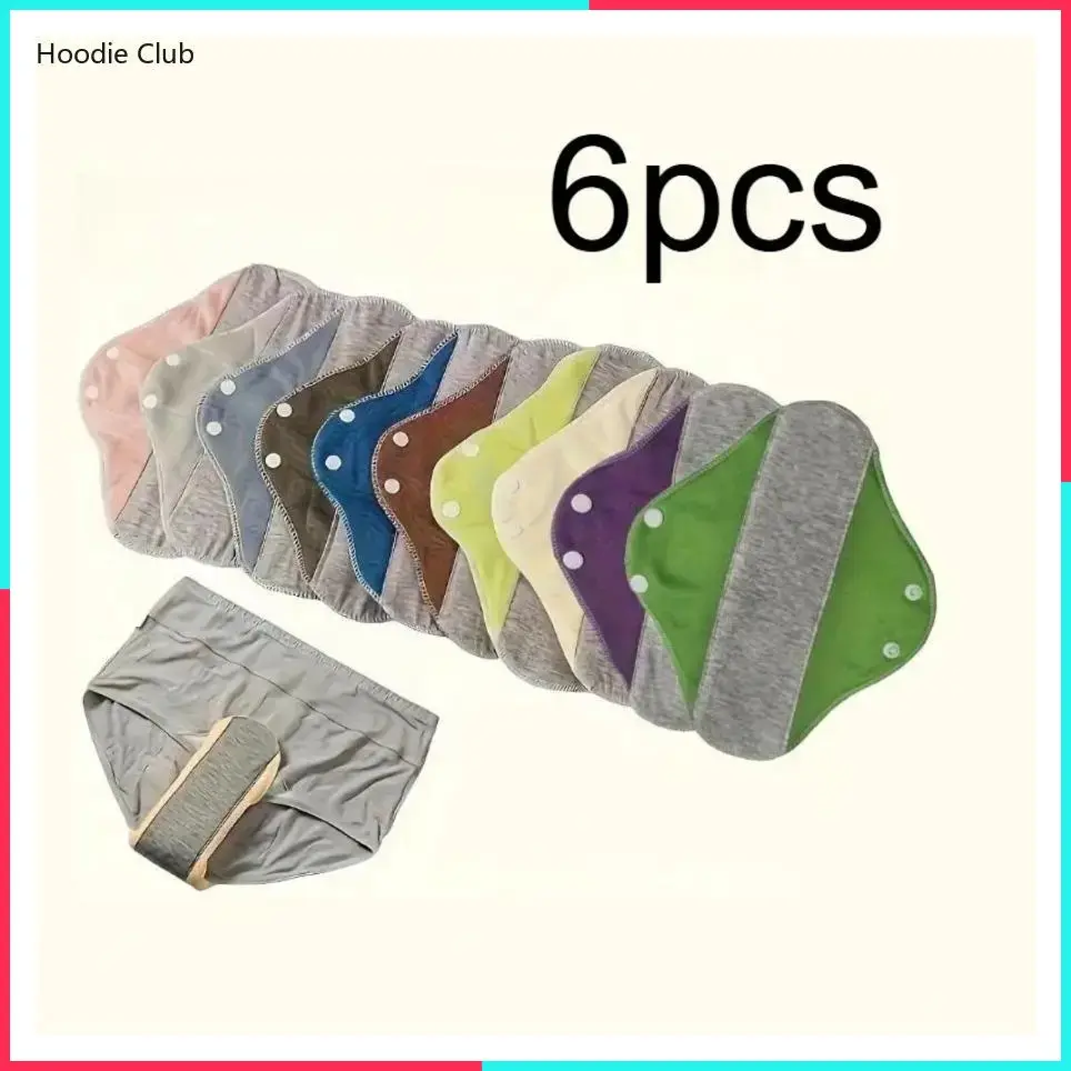 Women's 6-Pack Graphene Reusable Sanitary Pads - Soft Cotton Absorbent, Leak-Proof Washable Breathable Fabric, Eco-Friendly Menstrual & Daily Care Inserts for Home and Overnight Use