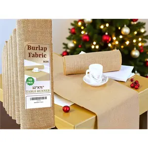 ®   Pack of 10 Natural Burlap Table Runner, 12 x 72 Inch, Jute Vintage Rustic Farmhouse Boho Table Decor for Wedding Reception, Dining Table, Bridal Shower, Baby Shower & Decorations