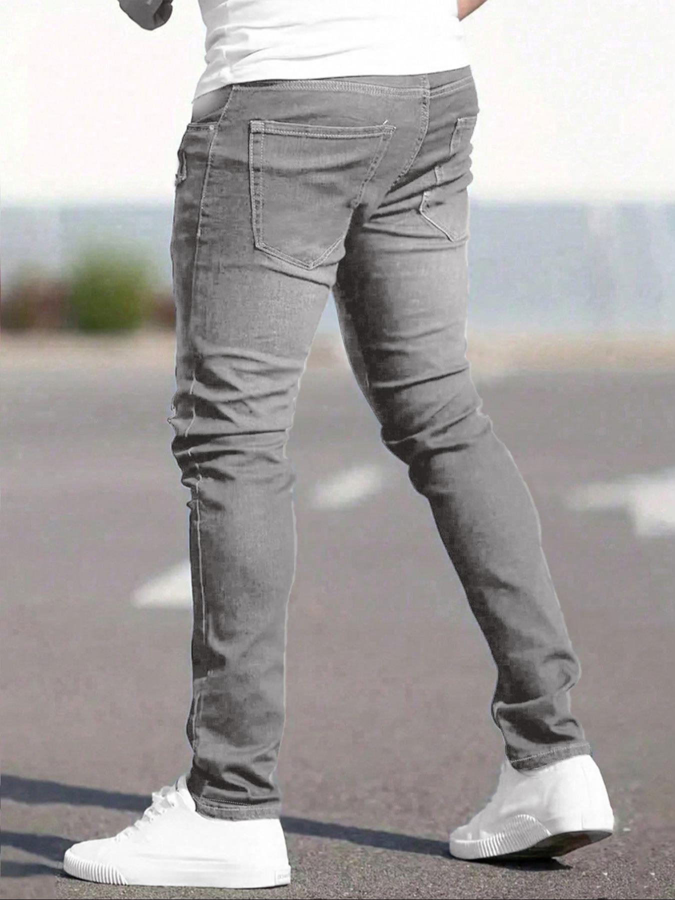 Men's Ripped Straight Leg Pocket Design Denim Jeans, Casual Comfy Regular Fit Jeans for Daily Wear, Fashion Men's Bottoms for All Seasons