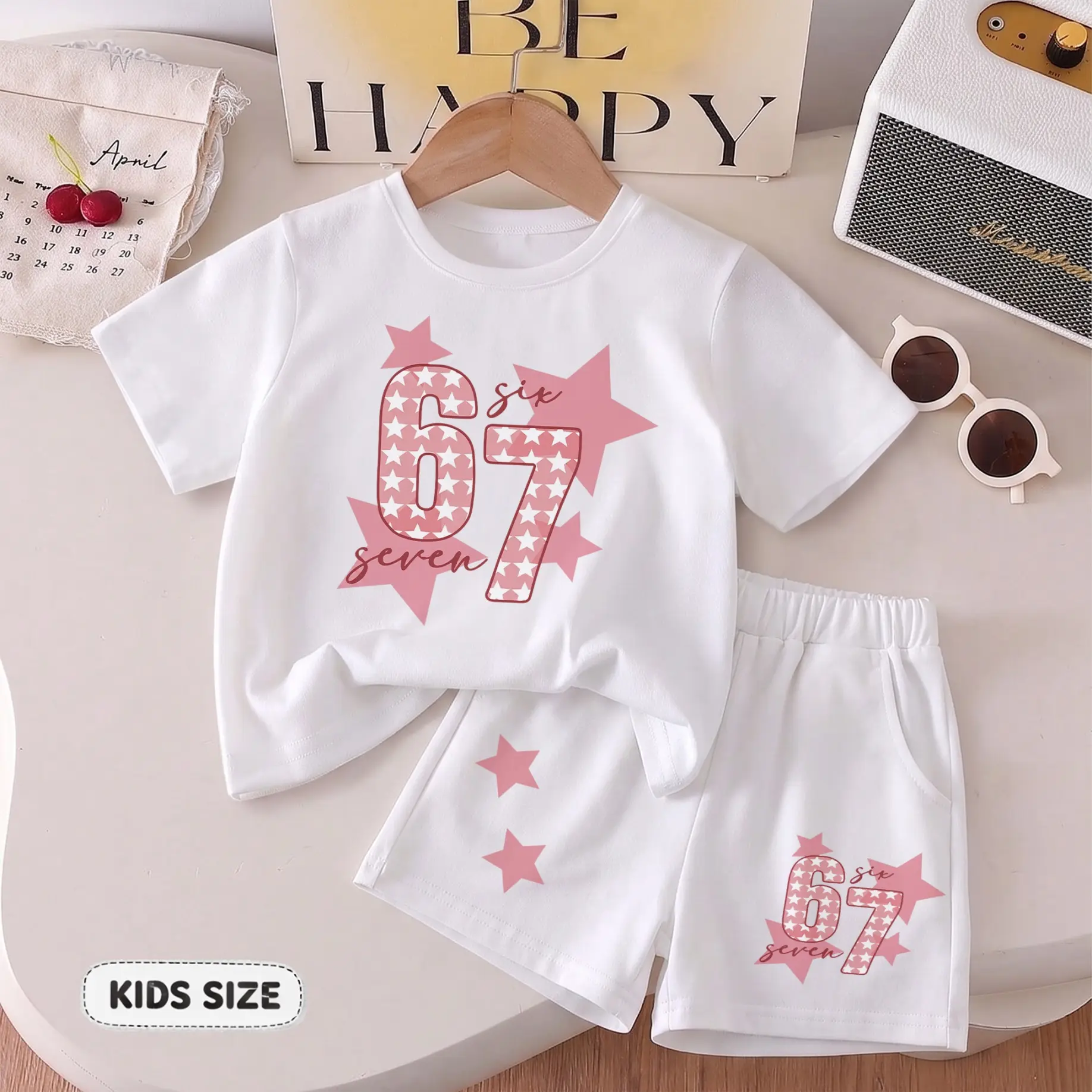 Kids’ 67 Star Graphic Print T-Shirt & Shorts Set, Casual Summer Two-Piece Outfit, Soft Breathable Street Style Clothing for Boys and Girls, Daily Wear, School and Play
