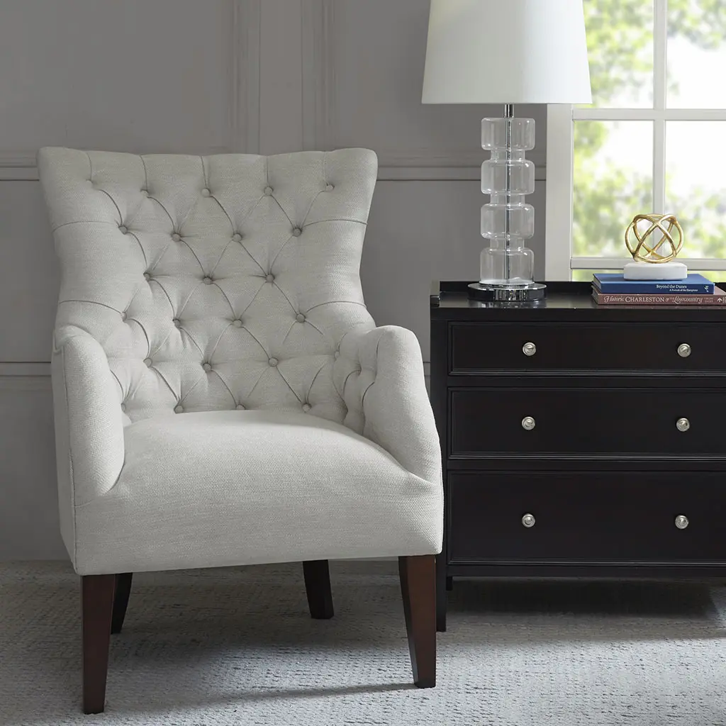 Nokaa Button Tufted Wing Chair Accent Armchair for Living Room, Upholstered Tufted Backrest, Elegant Wingback Chair for Bedroom, Reading Nook, Office, Stylish Lounge Chair, Single Seater, Modern Classic Design, Dining Room Chairs for Kitchen