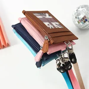 Leather Credit Card Holder with Neck Lanyard Women Men Multi-card Coin Money Key Card Wallet Student Bus ID Card Bags Purse Bag