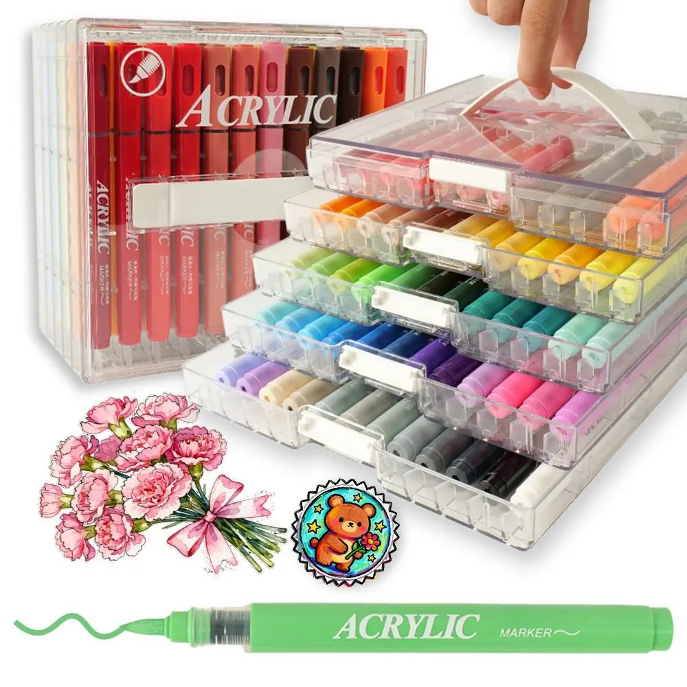 Large Capacity Soft Tip Acrylic Marker, Washable Opaque Ink, Ideal for Layering and Creative Design, Student Art Supplies, Kids' Watercolor Pencils