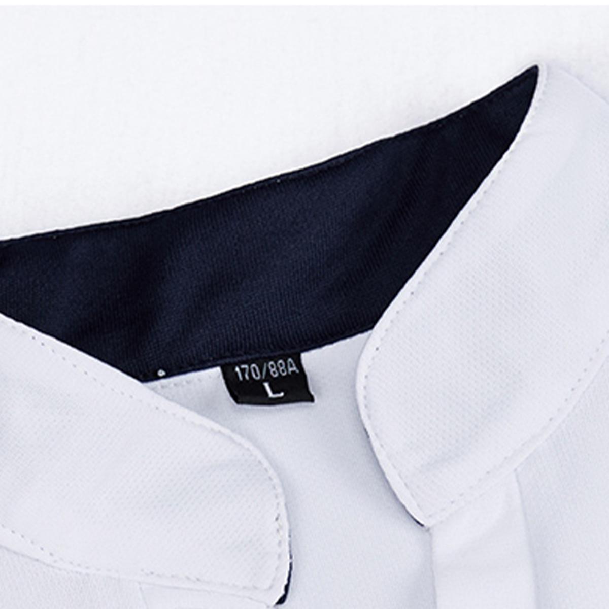 Minimalist Smart Casual Mens 2 Piece Set Versatile White Stand Collar Polo Shirt with Contrast Sleeve Patch and Black Drawstring Shorts for Office Casual Fridays and Daily Commute