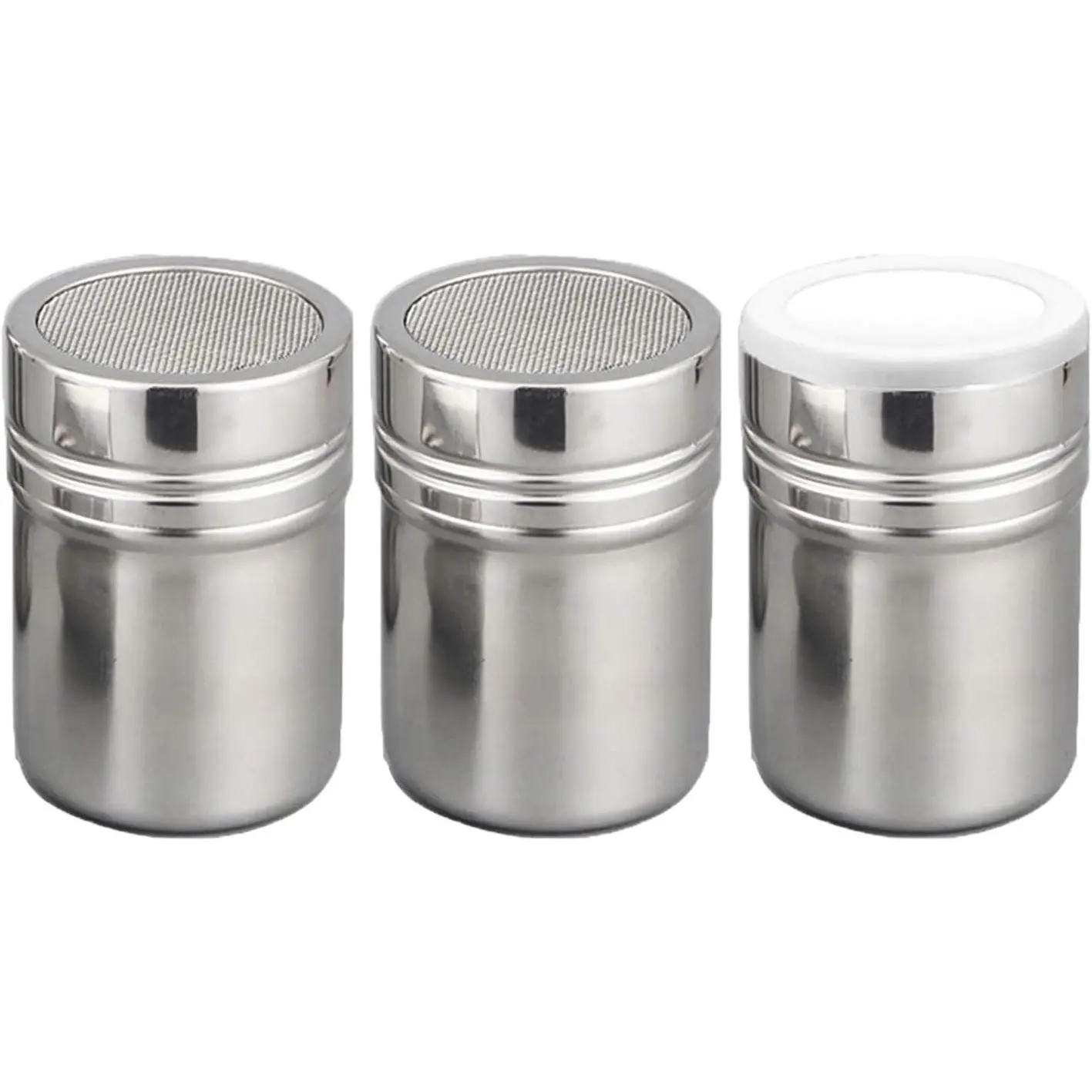 Set of 3 count  Sugar Shaker with Lid,Stainless Steel Fine Mesh Shaker, for Sifter Cocoa,Cinnamon ,Icing Sugar, Coffee (Small)