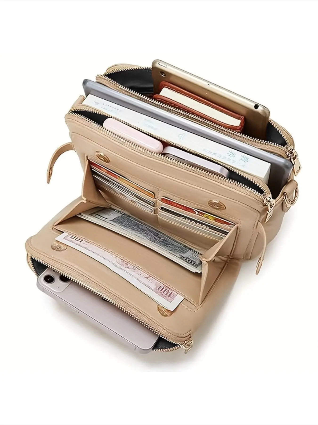 Women's Fashionable crossbody bag three-layer Adjustable crossbody shoulder bag synthetic leather multi-compartment handbag purse sling bag