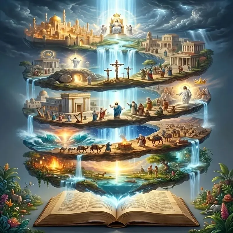 5D Full Drill Diamond Painting Kit - Christian Art, Bible Holy Book Biblical Floating Islands Scenes, Rhinestone Dots DIY Craft with Canvas & Tools, Home Wall Decor for Faith Themed Decoration, Biblical Scenes