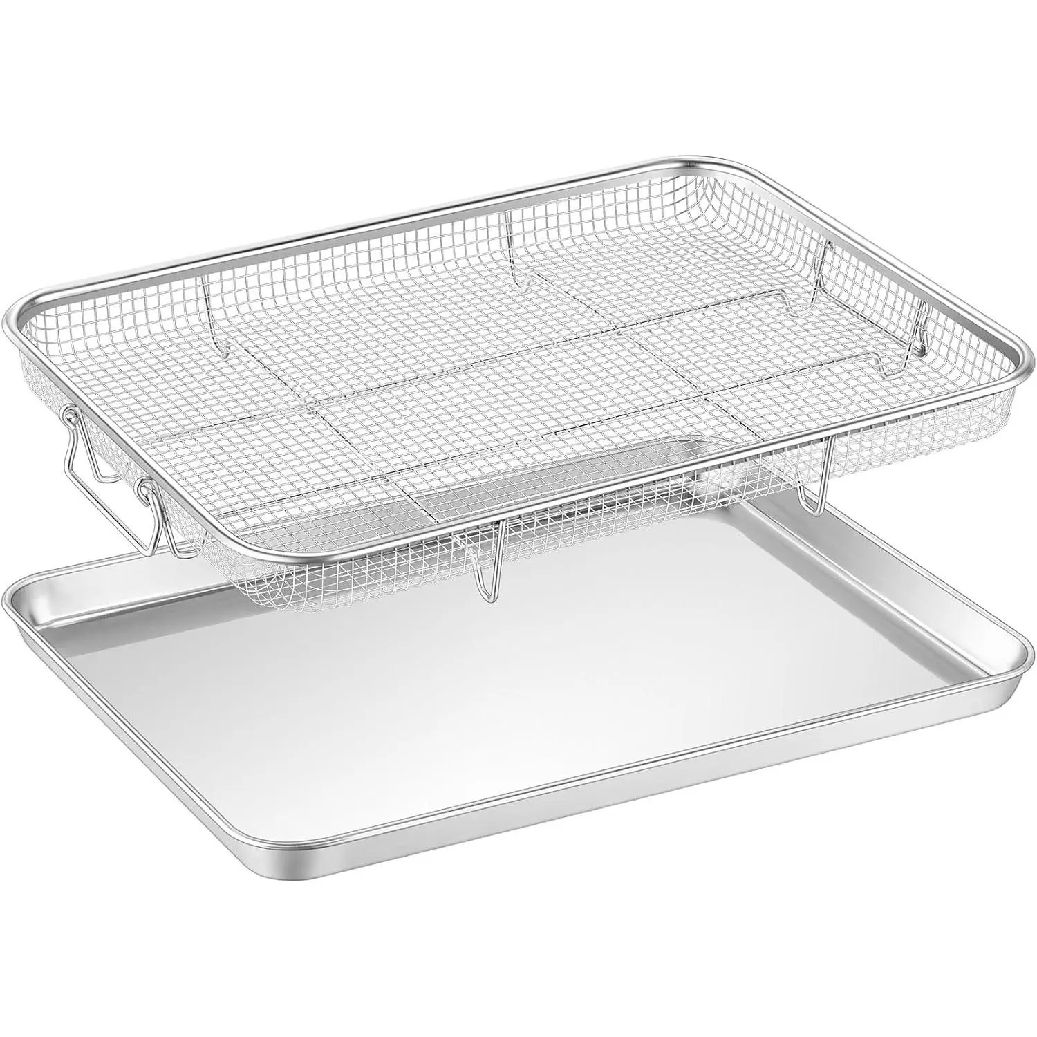 Air Fryer Basket for Oven, 16”x12” Stainless Steel Air Fryer Basket and Tray, Oven Air Fryer Rack with Baking Pan for Cooking Baking Broiling Grilling, Heavy Duty & Dishwasher Safe