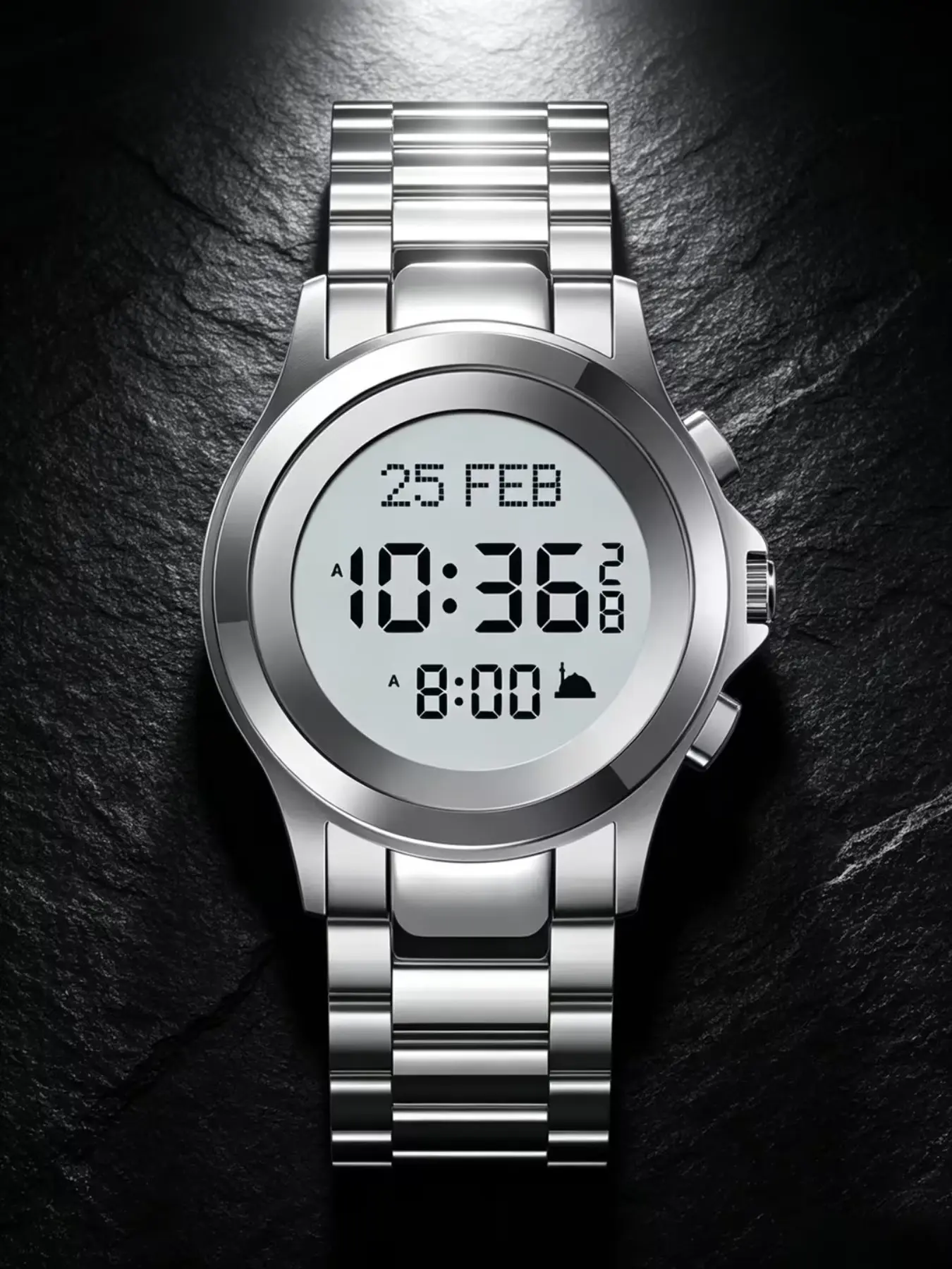 Men's Business Stainless Steel Digital Prayer Watch, Multifunctional, Islamic Calendar Alarm, Waterproof, Muslim Men's Daily Wristwatch Gift