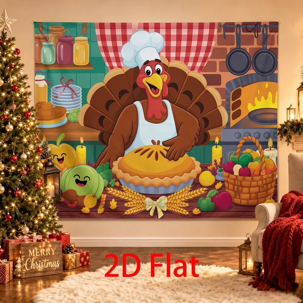 Thanksgiving Turkey Baking Backdrop, Cozy Fall Kitchen Photography Background with Pumpkin Pie, Harvest Basket, Pumpkins, Wheat and Candles