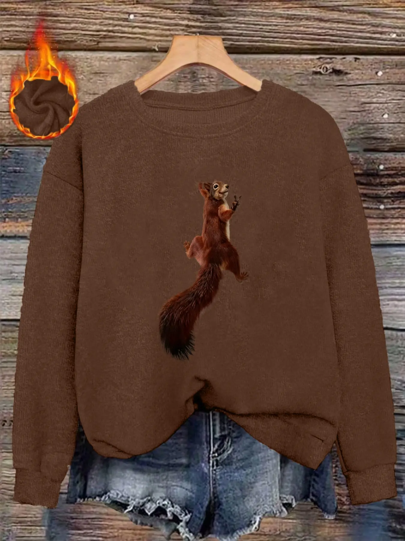 Women's Fashion Autumn Winter New Arrival, Squirrel Happy Pattern Print, Loose Drop Shoulder Long Sleeve Sweatshirt, Daily Commute, Casual Outing, Vacation Travel, Machine Washable, Clothes