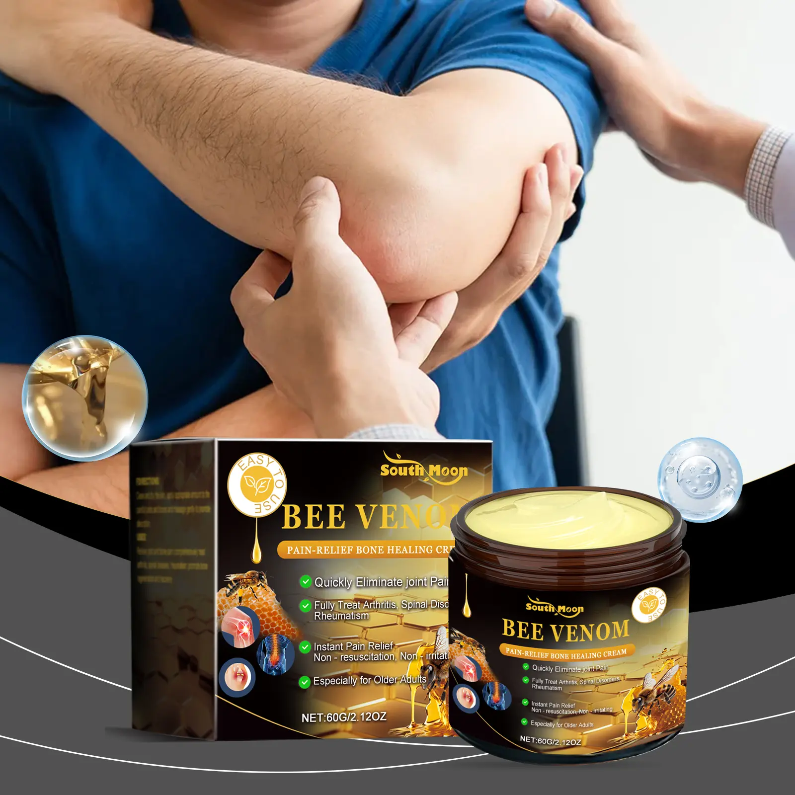 South Moon Bee Venom Herbal Joint Wellness Cream, Gentle Topical Massage Care Ointment for Knee, Wrist & Body Joint Zones, Daily External Body Nurture Cream