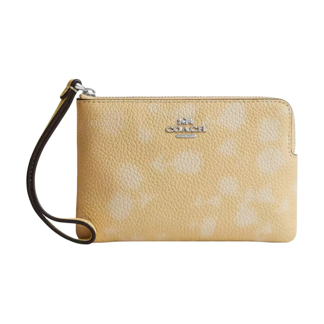 COACH Corner Zip 15 Floral Print Leather Wristlet Wallet for Women, Washed Yellow
