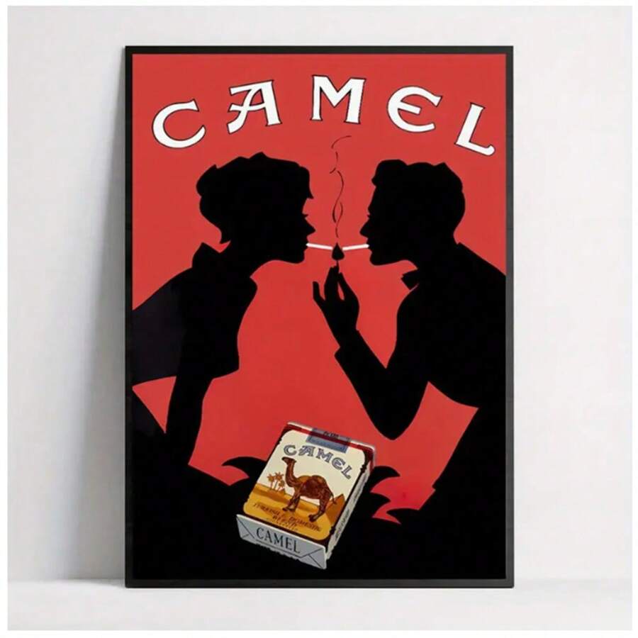 1pc Canvas Poster - Camel Cigarettes Art Illustration, Vintage/Modern Style, Cartoon Pattern, Ink On Canvas, Frameless Wall Hanging Decor For Living Room/Bedroom/Home Office/Kitchen/Bathroom, Indoor Use, Seasonal (Winter/Spring)